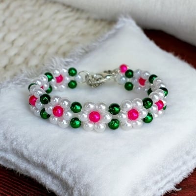 Picture of 6mm Color Pearl Bracelet decorative bracelet composed of green and pink beads charming eye-catching accessory Tenoor Special - Multi
