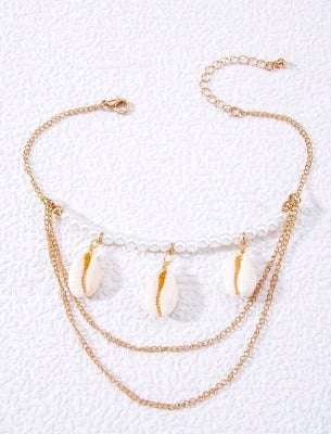 Picture of 1pc Beach Shell Multilayer Alloy Chain Necklace With Mixed Pearl, Shell, Eye & Starfish Pendants - Multicolor