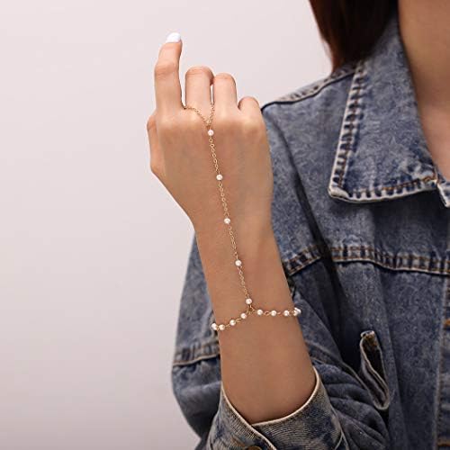 Picture of Pearl Finger Ring Breclet Bangle Charm For Girls And Women jewellery Ornament - Off White