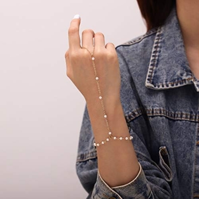 Picture of Pearl Finger Ring Breclet Bangle Charm For Girls And Women jewellery Ornament - Off White