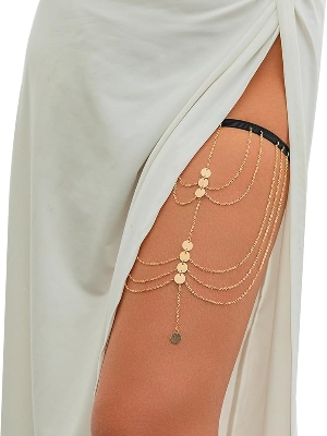 Picture of Gorgeous Trandy Sequins Thai Jewelry  Leg Jewelry Thai Anklet Payel For Girls And Women Wearing At Wedding Party Dating - Gold