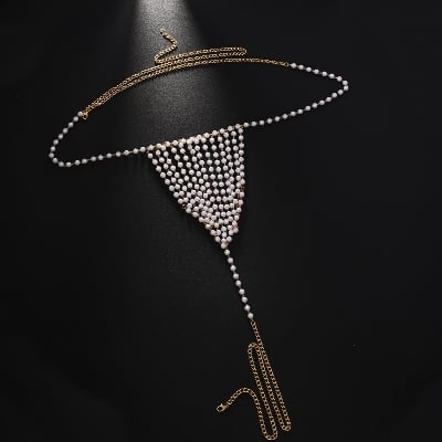 Picture of Pearl Chain Night Party Body Jewellery For Women Adult Girl - Off White