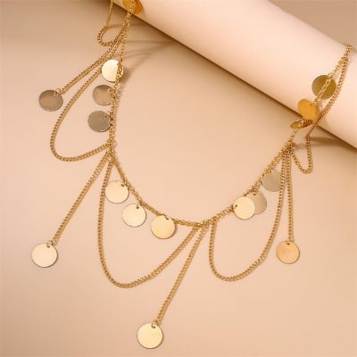 Picture of Women's Belly Waist Summer Beach Jewelry with a Fashion Gold Color Chain and a Simple Metal Waist Chain Body Chain - Gold