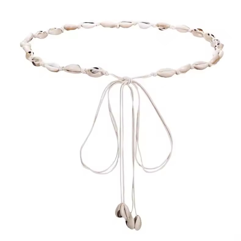 Picture of 170 cm Women's Bohemian Ethnic Style White Shell Thin Waist Belt Summer Accessory Decorative Straps Lady Dress and Woven Waistband Ropes - Off White