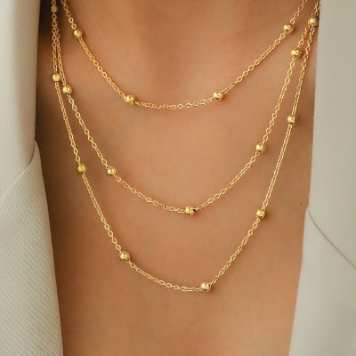 Picture of Golden Pearl Three Layer Multi Layer Charming Necklace  For Girls And Women - Gold