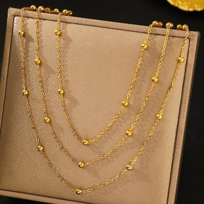 Picture of Golden Pearl Three Layer Multi Layer Charming Necklace  For Girls And Women - Gold