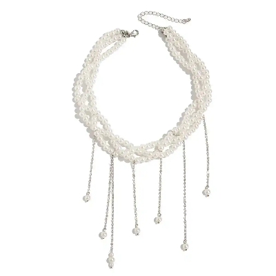 Picture of Salircon New Elegant Multilayer Imitation Pearl Necklace Women Vintage Short Tassel Necklace Party Wedding Fashion Jewelry Gifts - Off White