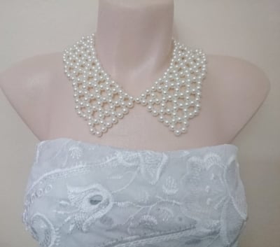 Picture of Pearl Peter Pan Collar Necklace, Beaded Wedding Jewelry - Multicolor