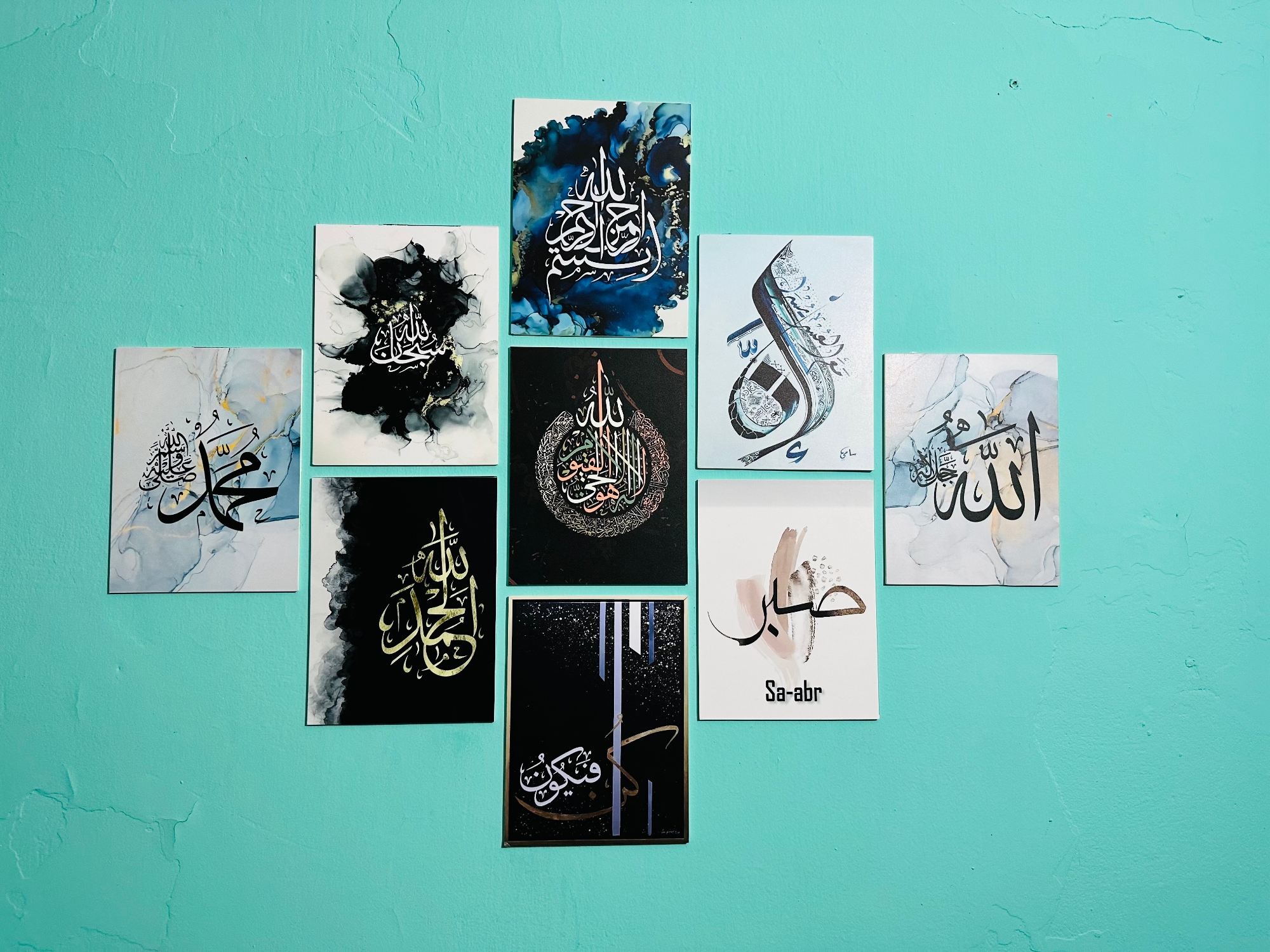 Picture of Home Decor 9pcs PVC calligraphy Wallboard for home Decoration Glittery