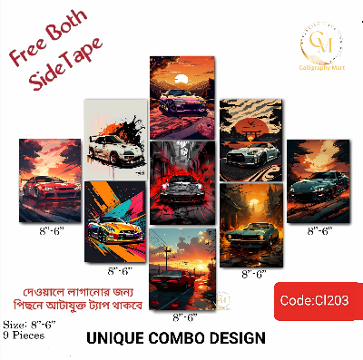 Picture of Wall decoration 9pcs Unique Design wallmate Home Decoration poster on PVC Combo Set matte