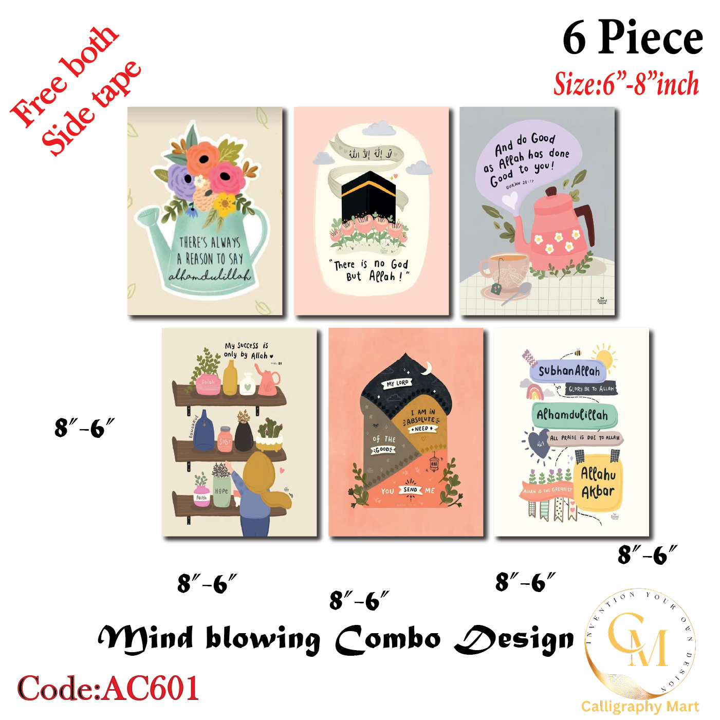 Picture of Wall Poster 6 pcs Home Decoration Arabic Calligraphy Wallmate Decoration home decoration item Glossy