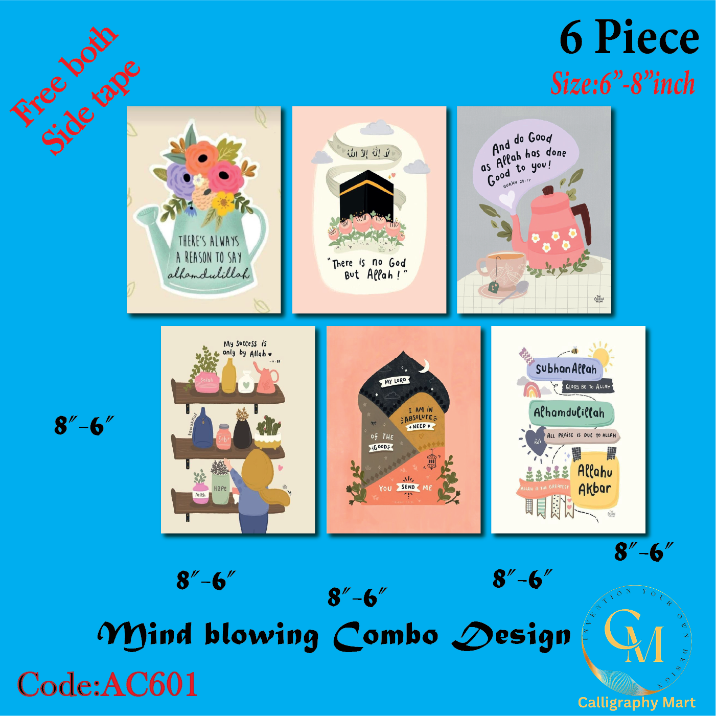 Picture of Wall Poster 6 pcs Home Decoration Arabic Calligraphy Wallmate Decoration home decoration item Glossy