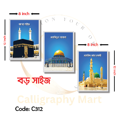 Picture of 3 pcs 12x8 inch  Makka, Madina, Al aqsa Combo Wallmate set for Home Decoration. Wall Decoration for Home and Office Multicolor