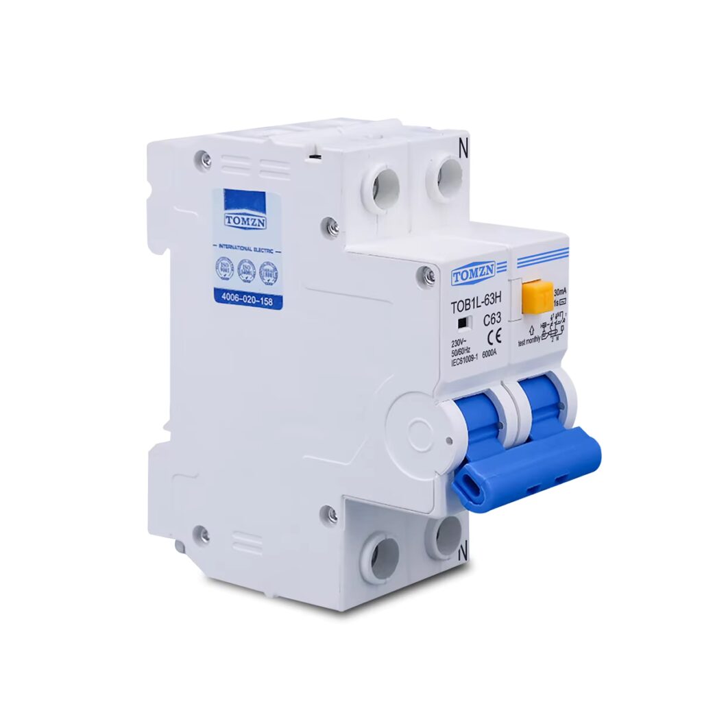 Picture of TOMZN RCBO TOB1L-63H 2P 63A 230V AC 50Hz/60Hz Residual Current Circuit breaker with over current and Leakage protection RCBO(white)