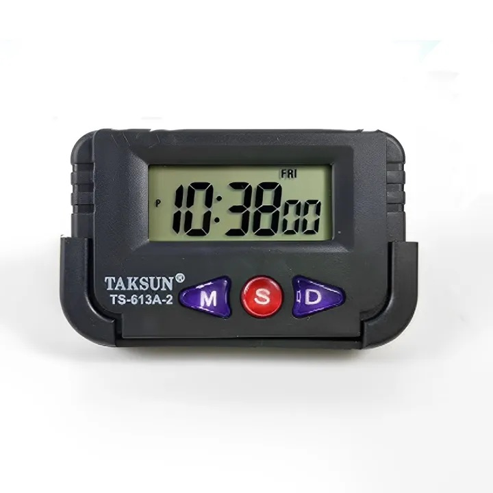 Picture of Taksun TS-613A-2 Car Dashboard Alarm Clock & Stopwatch – Black with Flexible Stand(Black)
