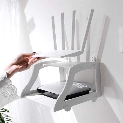 Picture of Wifi Router Stand Shelf Double Layer Wall Mounted Shelf Home decorator(White)