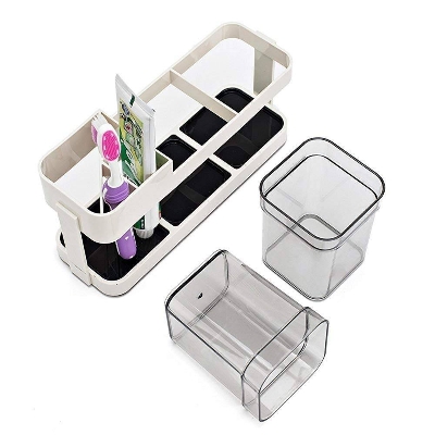 Picture of 2 CUPS With 1 TOOTHBRUSH HOLDER STAND TOOTHPASTE STORAGE RACK REMOVABEL STORAGE ORGANIZER