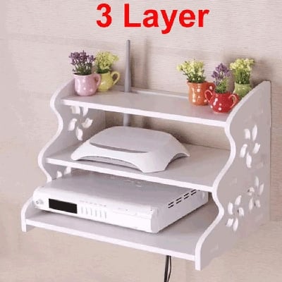 Picture of 3 Layers WiFi Router Stand Storage Wall Floating Shelves (3 layer)(White)