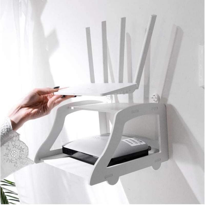 Picture of Wifi Router Stand Shelf Double Layer Wall Mounted Shelf Home decorator(White)