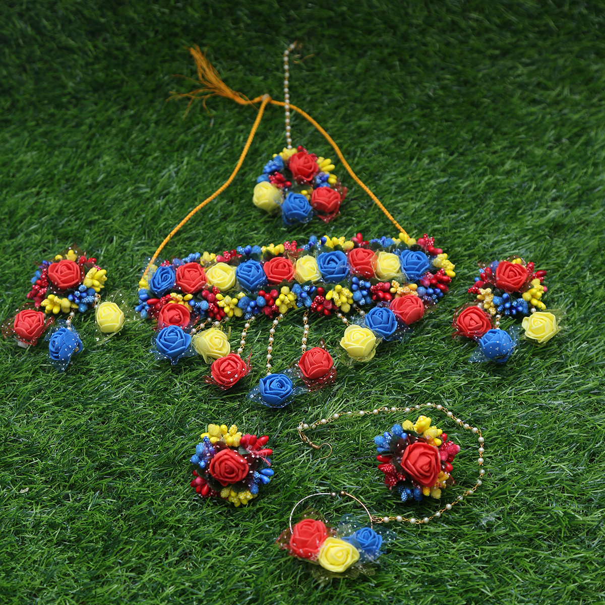 Picture of Artificial Flower Gorgeous Bridal Set-7 Piece set - Multicolor