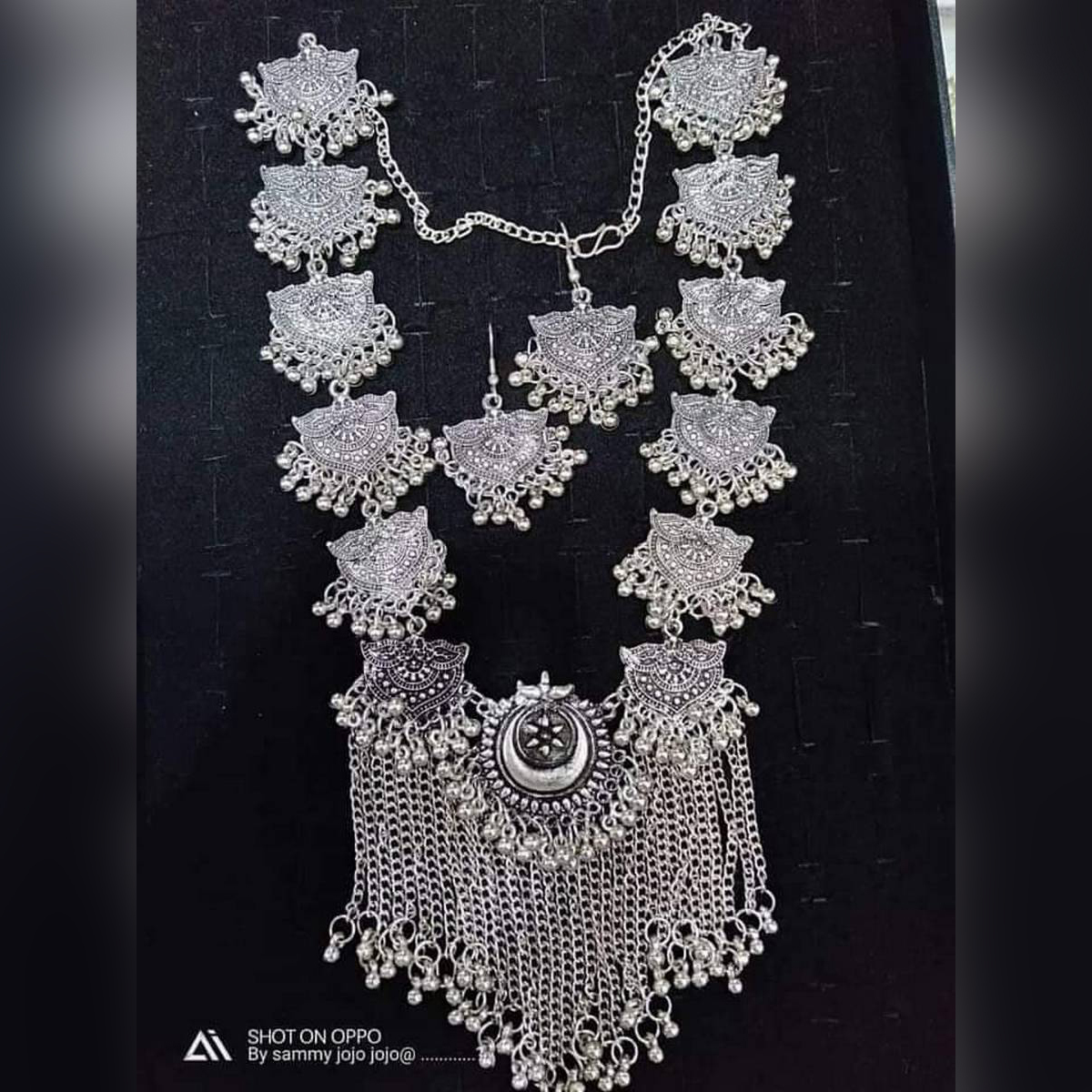 Picture of Gorgeous Party Wear Antique Silver locket Pendant Necklace / Chain Necklace / Choker Necklace for Women / Jewelry set for women Necklace - Multicolor