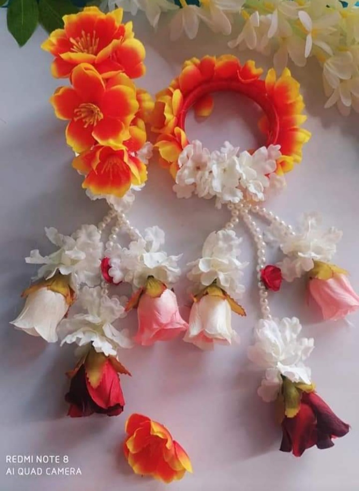 Picture of Artificial Flower Jewellery 2 Pcs Bangle/Bracelets Bridal/Holud/Boishakh Fashion For Women - Multicolor