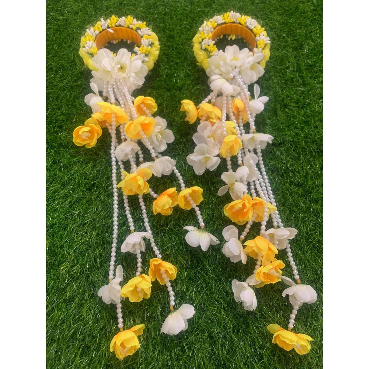 Picture of Artificial Flower Jewellery 2 Pcs Bangle/Bracelets Bridal/Holud/Boishakh Fashion For Women - Multicolor