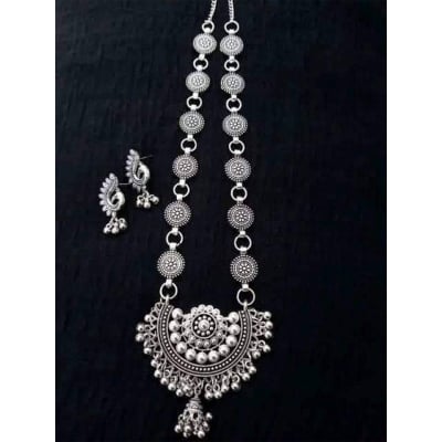 Picture of Gorgeous Party Wear Antique Silver locket Pendant Necklace / Chain Necklace / Choker Necklace for Women / Jewelry set for women Necklace - Multicolor