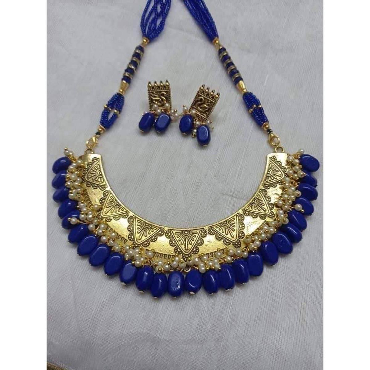 Picture of Gorgeous Party Wear Antique Silver locket Pendant Necklace / Chain Necklace / Choker Necklace for Women / Jewelry set for women Necklace - Multicolor