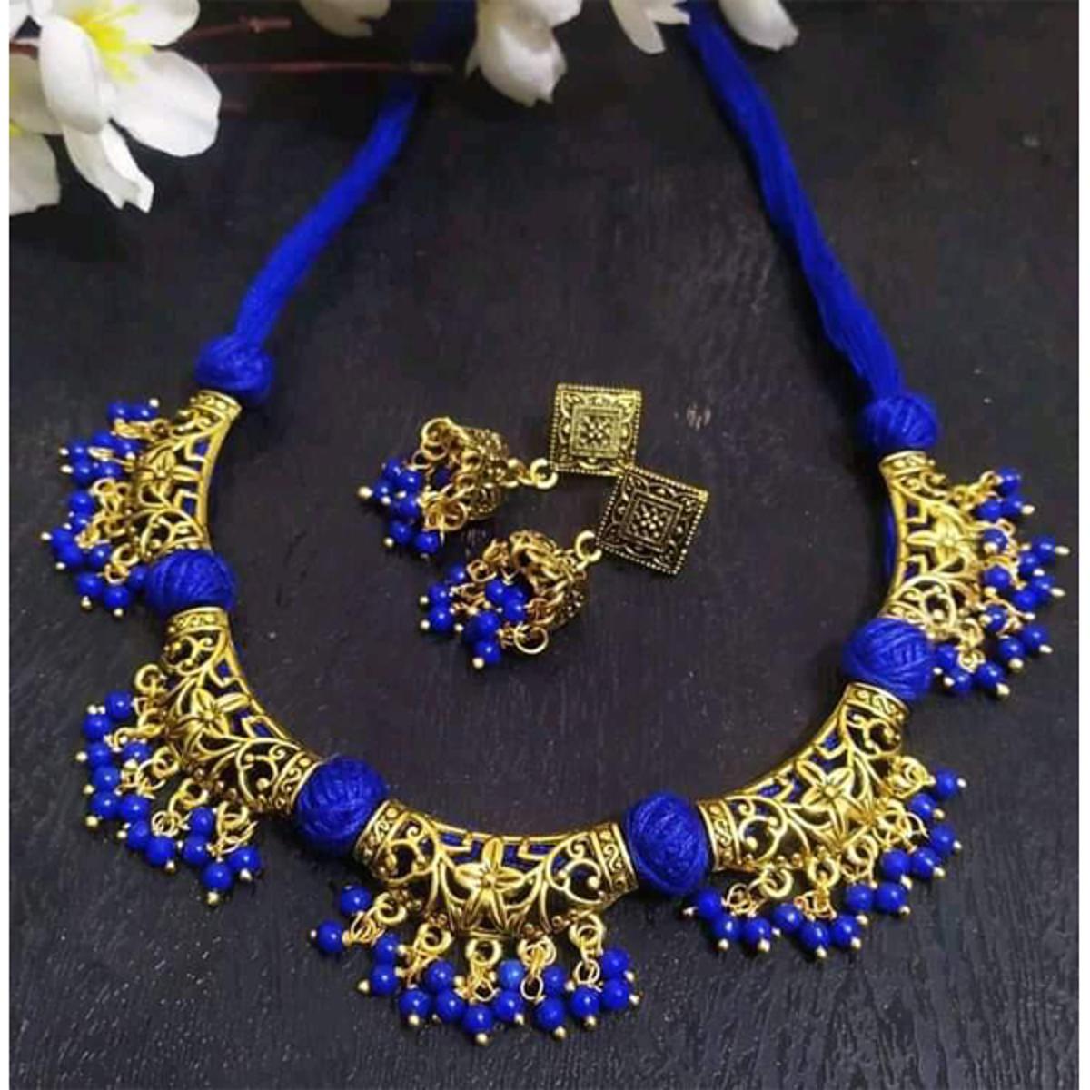 Picture of Gorgeous Party Wear Antique Silver locket Pendant Necklace / Chain Necklace / Choker Necklace for Women / Jewelry set for women Necklace