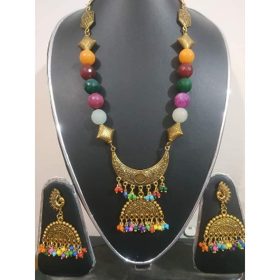 Picture of Gorgeous Party Wear Antique Silver locket Pendant Necklace / Chain Necklace / Choker Necklace for Women / Jewelry set for women Necklace - Multicolor