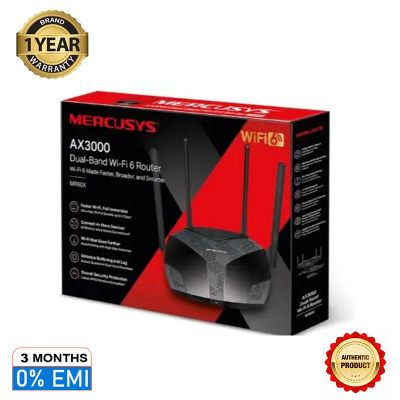 Picture of Mercusys MR80X V2.2 AX3000 Dual-Band Wi-Fi 6 Gigabit Router WiFi Speed up to 2402Mbps/5GHz + 574Mbps/2.4GHz, Gigabit 3 LAN Ports, 1 WAN Port Ideal for Gaming