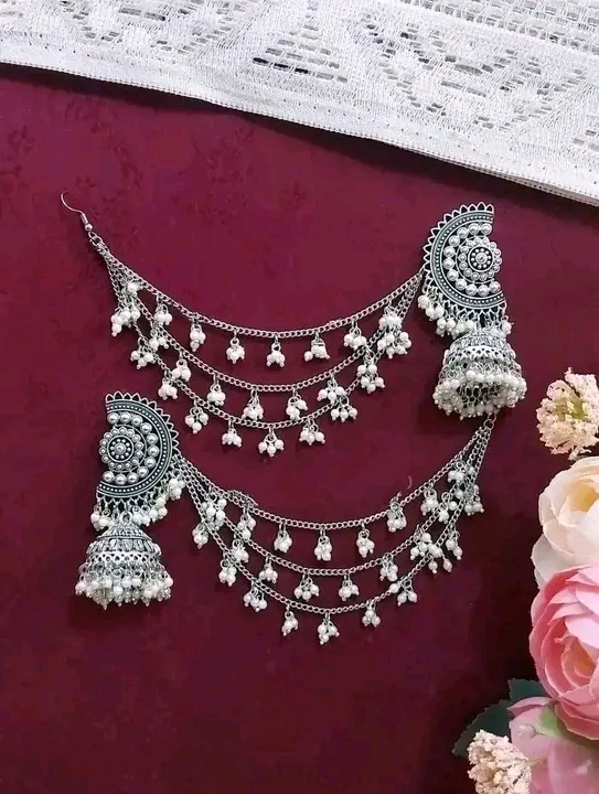 Picture of Gorgeous party wear antique silver necklace and earring set for girls and woman. - Silver
