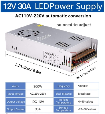 Picture of 220v AC to 12V DC SMPS POWER SUPPLY 30Amp(Silver)