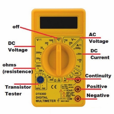 Picture of DT830D DT-830D 830D Mini Digital Multimeter Voltmeter Voltage Ammeter Ampere Ohm Meter Test Probe DC AC LCD Display AC 750V DC 1000V Buzzer Overload Protection Square Wave Output Digital Multimeter(Yellow)