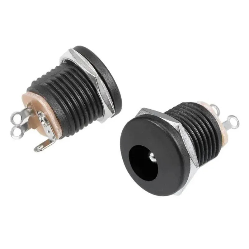 Picture of Female DC jack connector 5.5x2.1mm Threaded-2 pcs(Black)