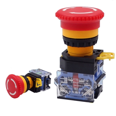 Picture of LA38 Emergency Push Button with Red Mushroom Head - Industrial Safety Stop Switch, 22mm Mounting Hole, 1NO1NC Contacts(Red)