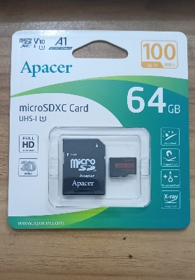 Picture of Apacer 64GB microSDXC UHS-I U1, Class10, R100 AP64GMCSX10UB-R(64GB)