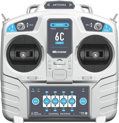 Picture of MicroZone MC6C Mini V2 – 2.4GHz 6CH Controller & Receiver Radio System for RC Airplanes, Drones, Multirotor Helicopters, and Boats(Grey)