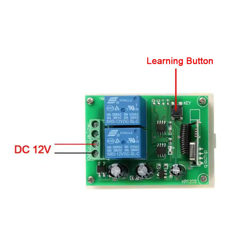 Picture of 433 MHz Wireless Remote Control Switch | 12V DC 2-Channel Relay Receiver Module & On/Off Remote(Black)