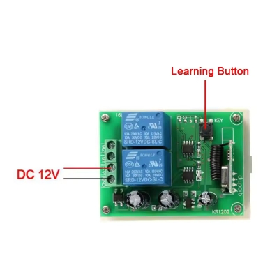 Picture of 433 MHz Wireless Remote Control Switch | 12V DC 2-Channel Relay Receiver Module & On/Off Remote(Black)