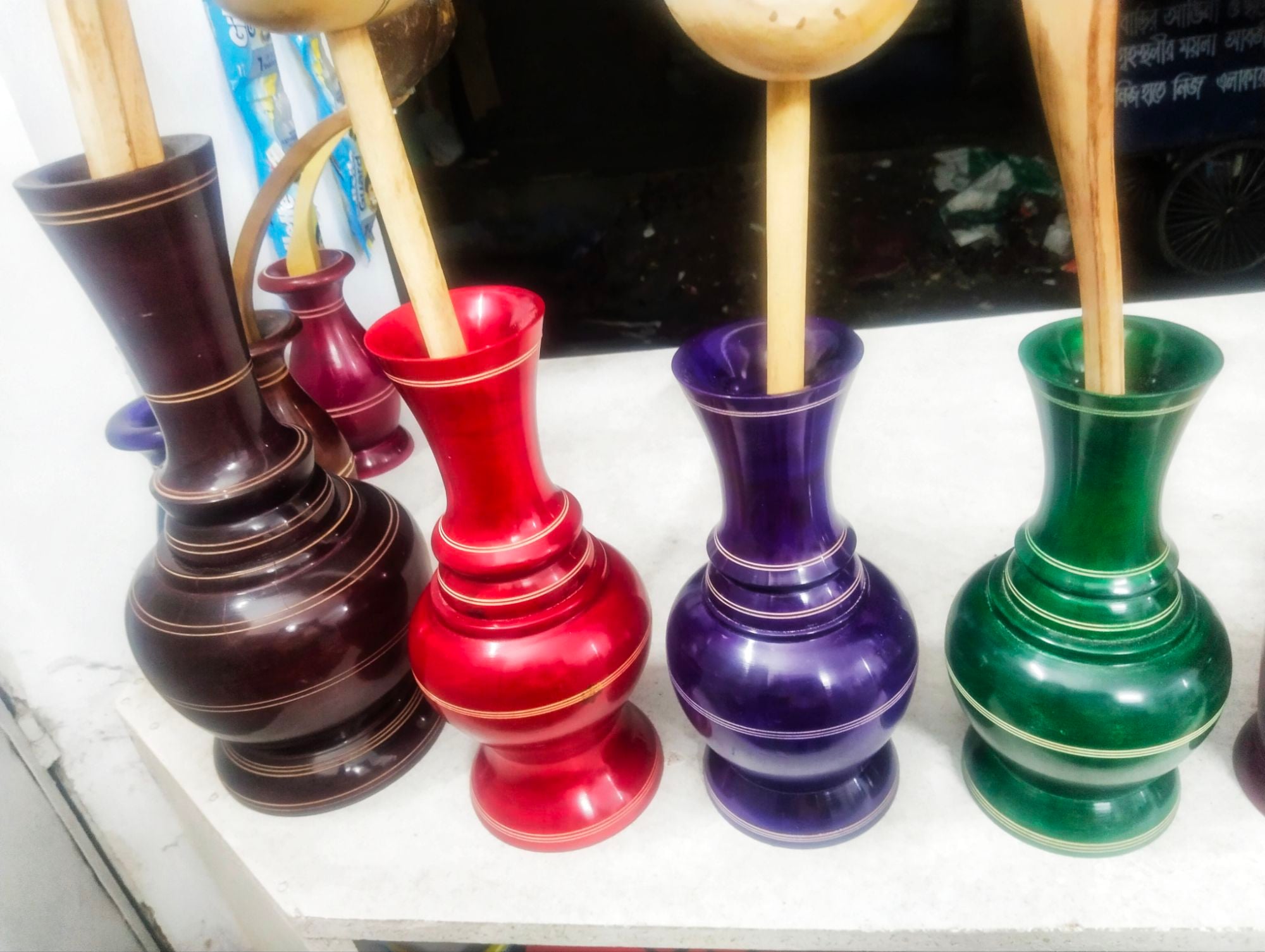Picture of Hand Made Wooden colorful flowers Vase/Fuldani  - Flower Vase( 9 inch )