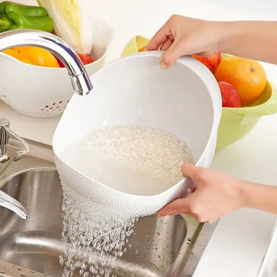 Picture of Multi-Function Plastic Colander Rice Washer Food Strainer - Prep And Serve Bowl Collapsible Kitchen Colander - Multicolor, 8 inch