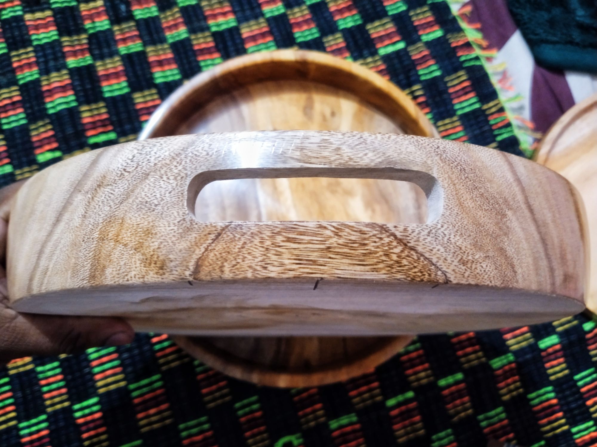 Picture of Round Serving Tray Set Selling Large Bamboo Round Serving Tray with Handle - Multicolor