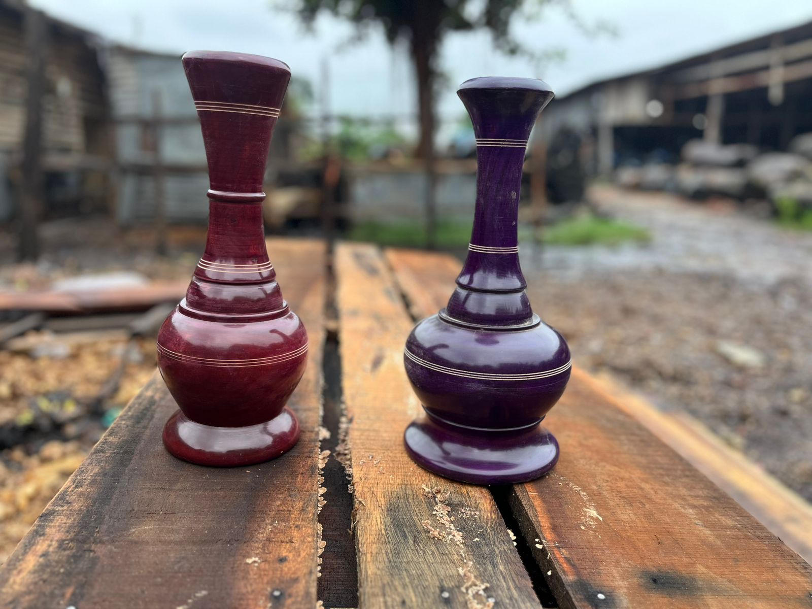 Picture of Handmade Wooden colorful Lacquer Vase, Home decoration lacquer wooden flower vase  multicolor wood vases (14,15 inch ) - Multicolor