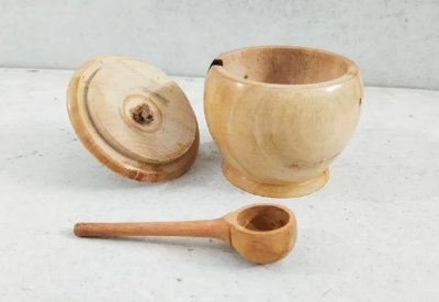 Picture of New style  Wooden Sugar Bowl/Jar Salt Container Sugar Bowl Set Kitchenware Jar Spice Container Handmade Food Sugar Pots - Multicolor