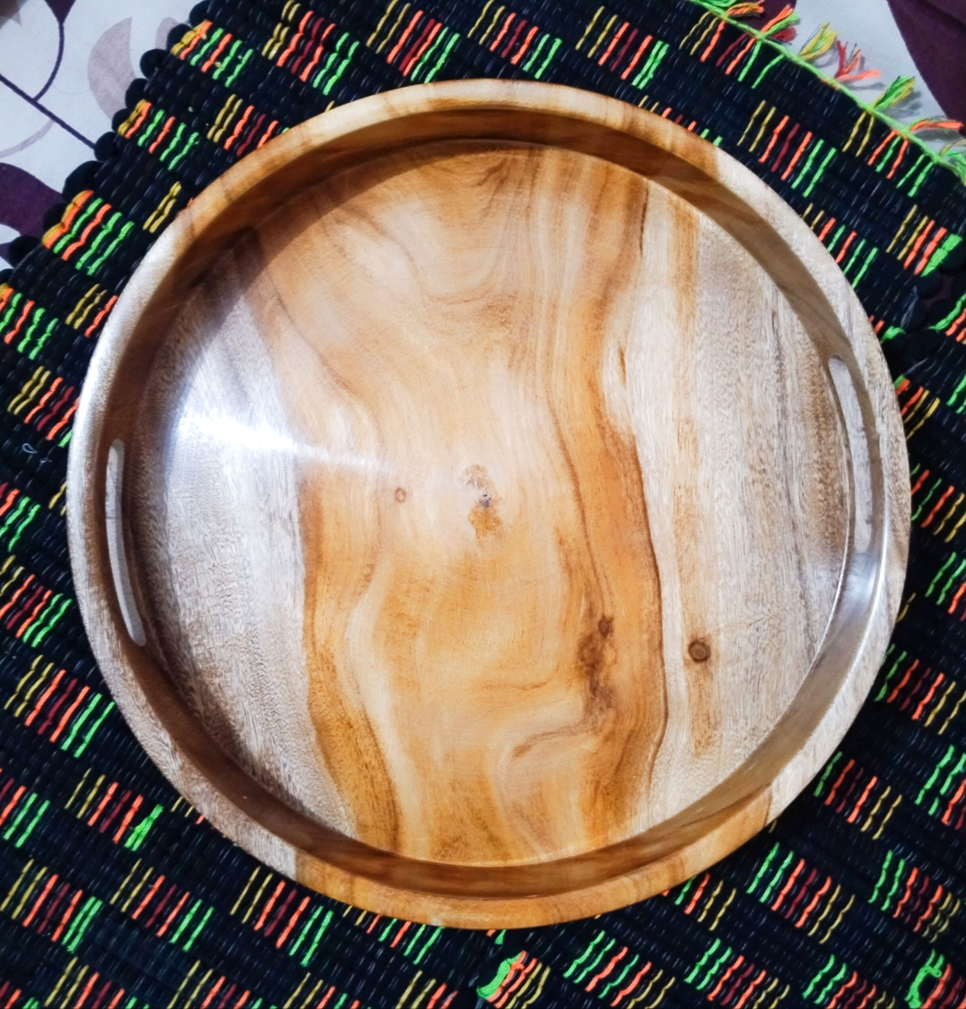 Picture of Hand Made mehuguni  Wooden Round Serving Tray  ( 12 inch round ) - Multicolor