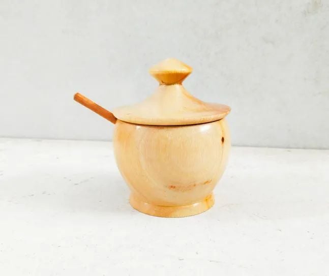Picture of Hand Made Wooden Salt Pot with Spoon and cover - 1 pcs - Multicolor