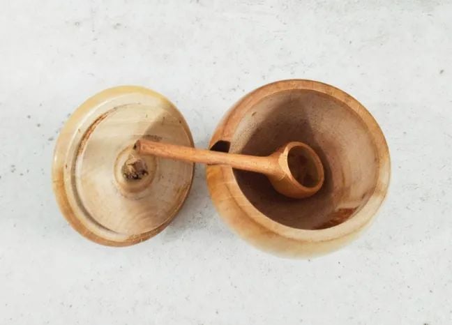 Picture of Hand Made Wooden Salt Pot with Spoon and cover - 1 pcs - Multicolor