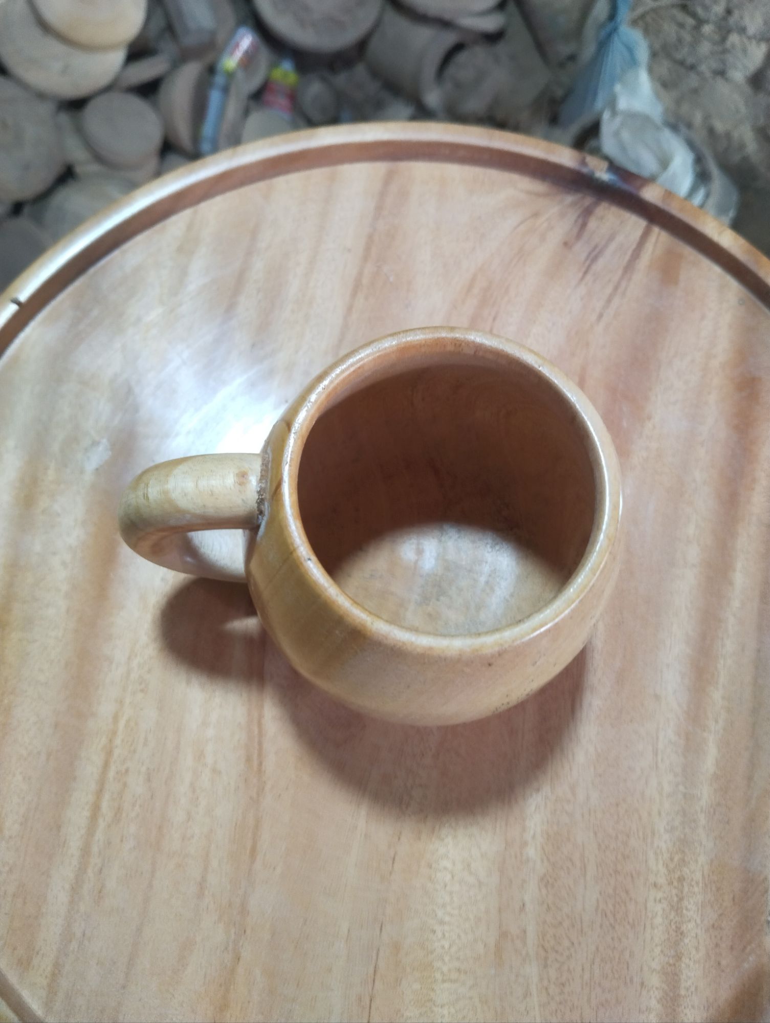 Picture of 250 Ml Round wooden coffee cup with handle - Multicolor